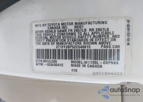 2002 Toyota Camry Solara Sle V6 из США, поврежденный, VIN 2T1FF28P52C546615